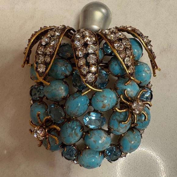 IRADJ MOINI Vintage Large Turquoise Berry Brooch Pin Costume Designer Jewelry - Picture 9 of 11